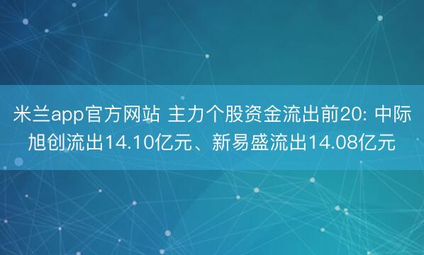 米兰app官方网站 主力个股资金流出前20: 中际旭创流出14.10亿元、新易盛流出14.08亿元