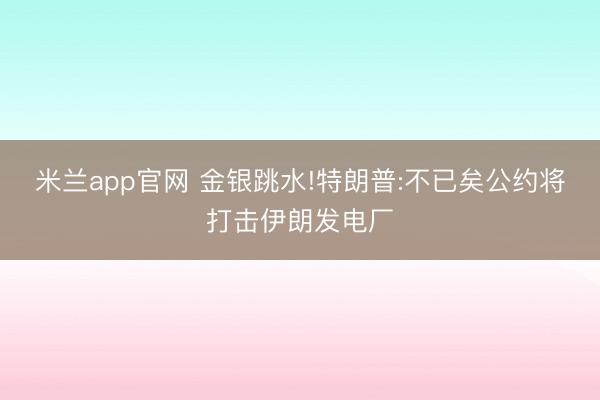 米兰app官网 金银跳水!特朗普:不已矣公约将打击伊朗发电厂